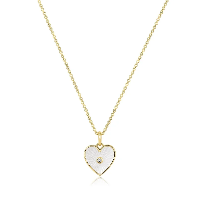 Women’s classic necklace-Heart Shaped Mop Pendant With Cz Stone Necklace