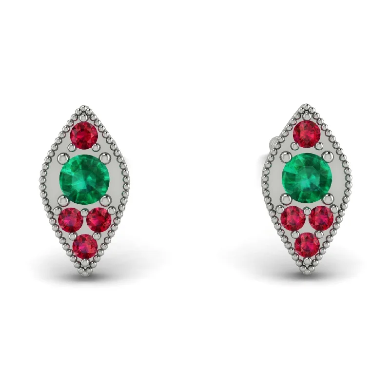 Women’s pearl drop earrings-Milgrain Marquise Emerald Earrings - Faye No. 51