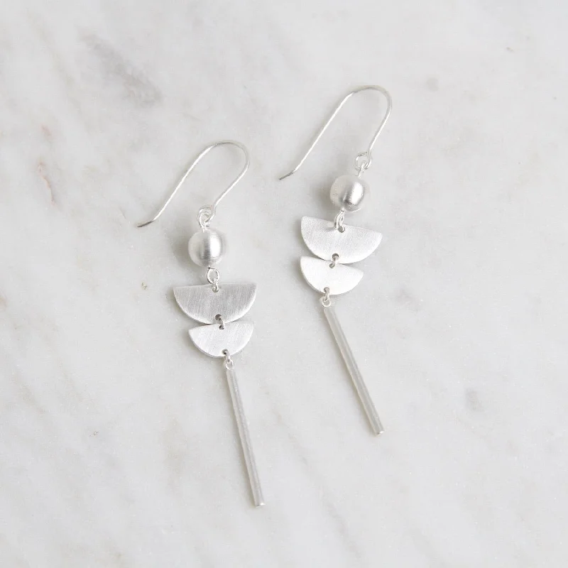 Women’s golden stud earrings-Brushed Sterling Silver Mod Shapes Earrings