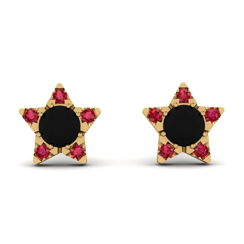 Women’s trendy earrings-Star Halo Black Diamond Earrings - Zelda No. 52