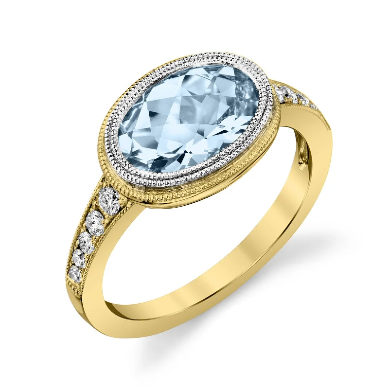 Women’s white gold engagement ring-Aquamarine 14k Yellow Gold with White Gold Accent Ring with Diamonds