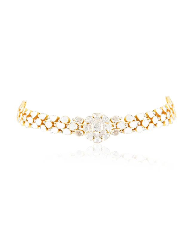 Women’s halo engagement ring with diamonds-Adika Polki And Diamond Choker