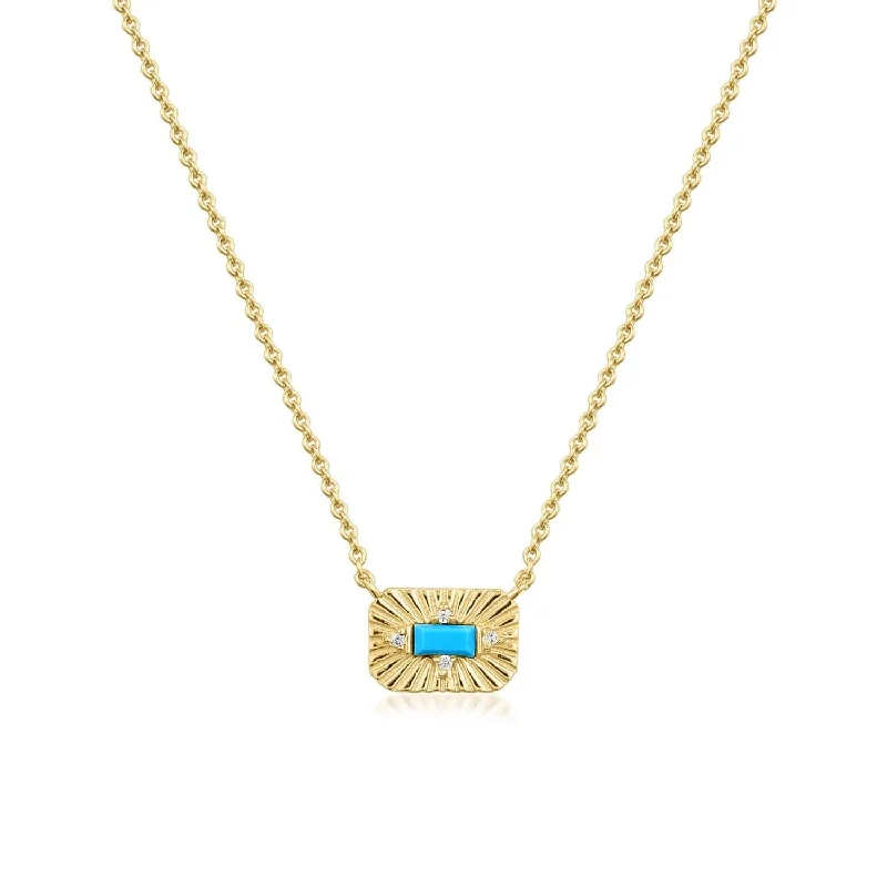 Women’s layered necklace-Small Starburst Pendant With Turquoise Stone Necklace