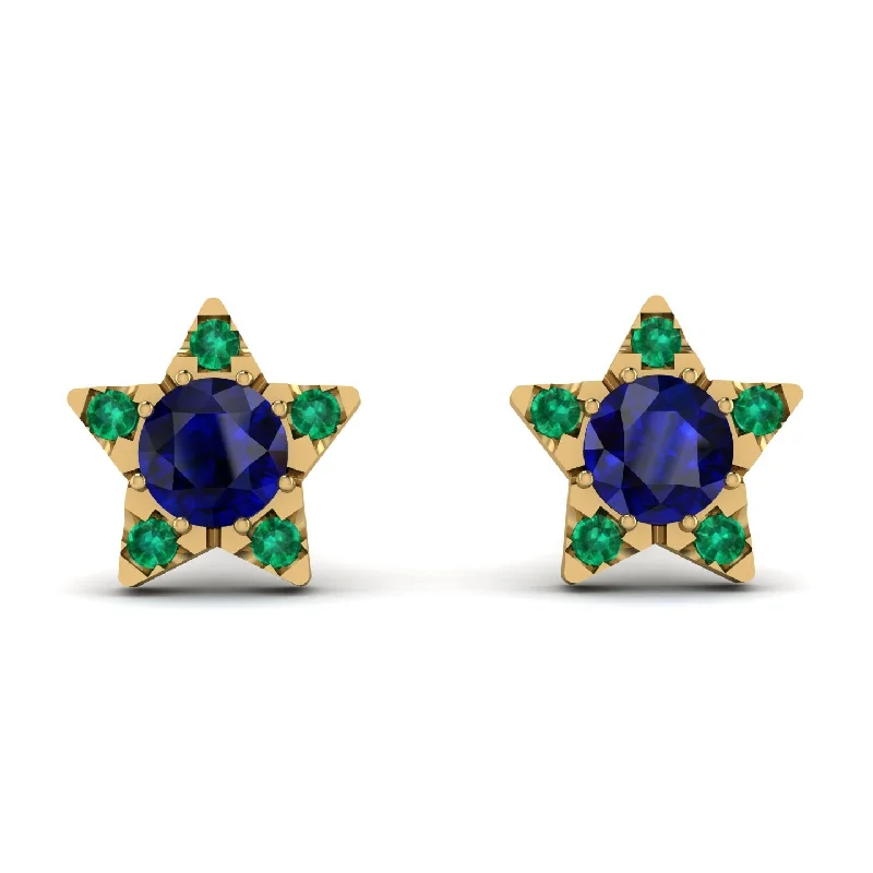 Women’s gold hoop earrings-Star Halo Sapphire Earrings - Zelda No. 28