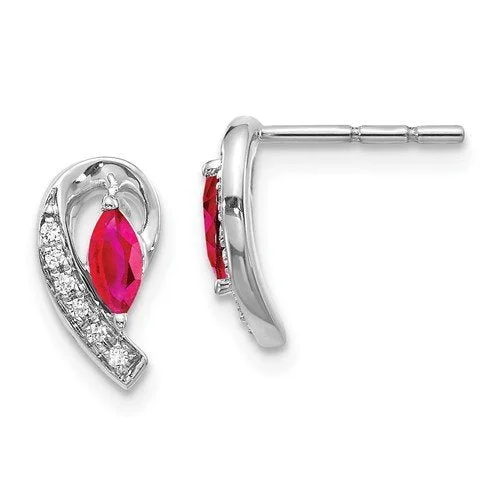 Women’s dangle earrings-14KT GOLD .05 CTW DIAMOND & 0.33 CTW MARQUISE RUBY EARRINGS