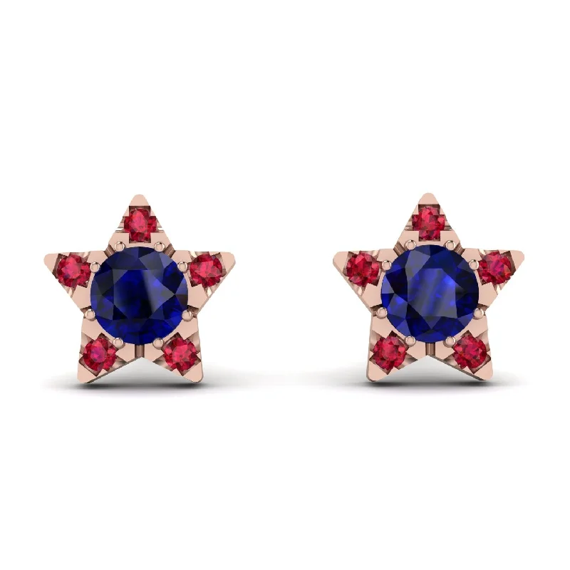 Women’s oval stud earrings-Star Halo Sapphire Earrings - Zelda No. 59