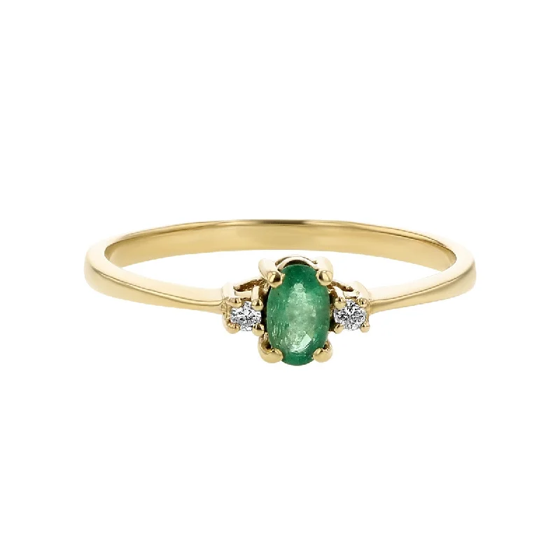 Women’s affordable engagement ring-14K Gold Emerald and Diamond Three-Stone Ring