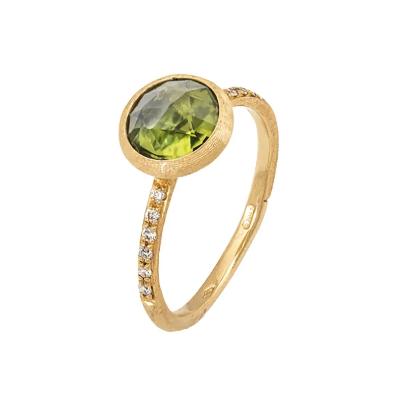 Women’s halo engagement ring with sapphire-18K Yellow Gold Peridot and Diamond Stackable Ring