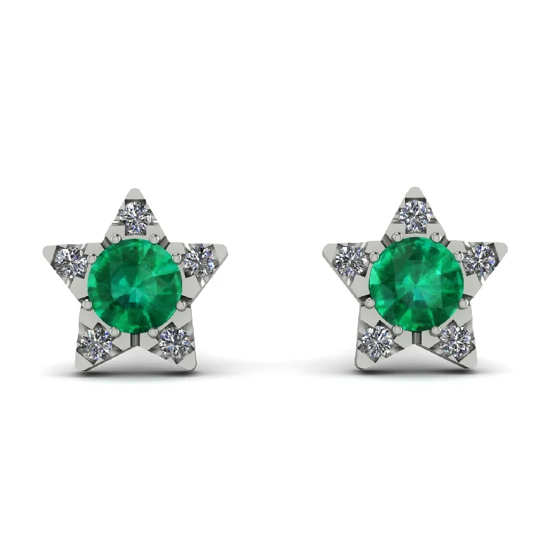 Women’s diamond earrings-Star Halo Emerald Earrings - Zelda No. 6