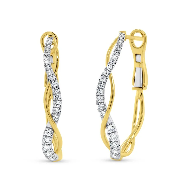 Women’s elegant earrings-Diamond Twist Oval Hoop Earrings in 14K Yellow Gold