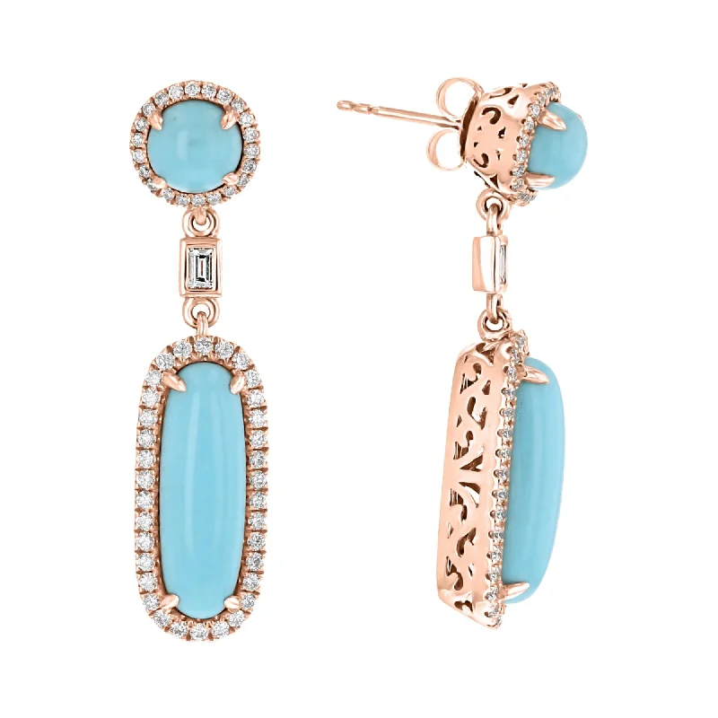 Women’s textured earrings-JULEVE 8.43 CTW TURQUOISE & 1.02 CTW DIAMOND HALO DROP EARRINGS