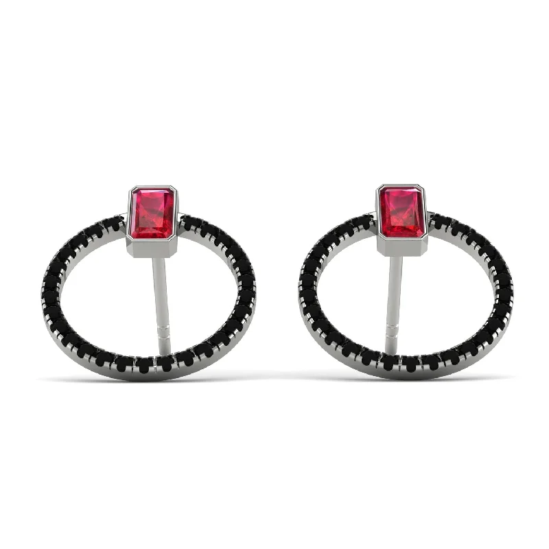 Women’s statement hoop earrings-Emerald Cut Circle Ruby Earrings - Oaklyn No. 42