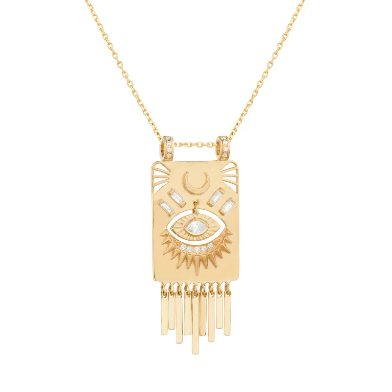 Women’s gemstone necklace-Gold Plate and Dangling Eye Diamond Necklace