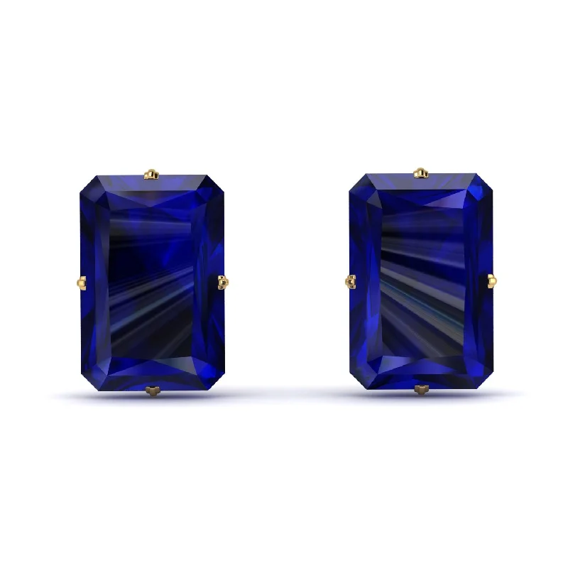 Women’s stylish earrings-Hidden Halo Emerald Cut Sapphire Earrings  - Vanessa No. 43