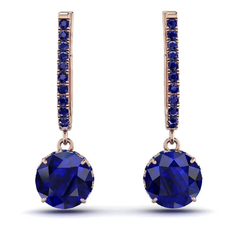 Women’s chunky earrings-Sapphire Dangle Earrings With Hidden Halo - Adaline No. 74