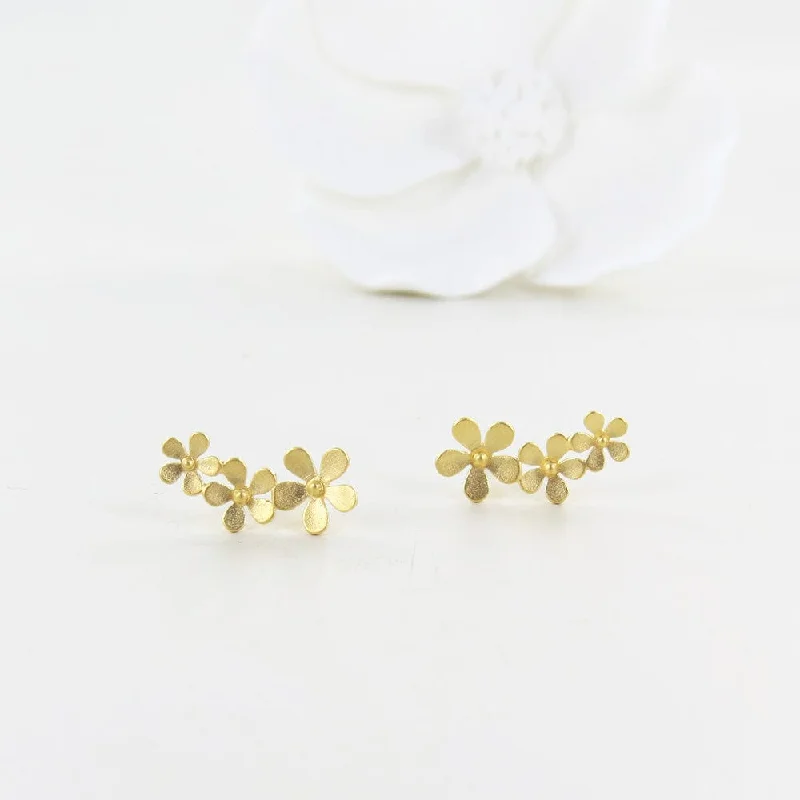 Women’s engraved diamond earrings-Brushed Gold Vermeil Forget Me Not Post Earrings