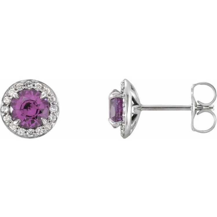 Women’s flower earrings-14K White 3.5 mm Natural Amethyst & 1/8 CTW Natural Diamond Earrings