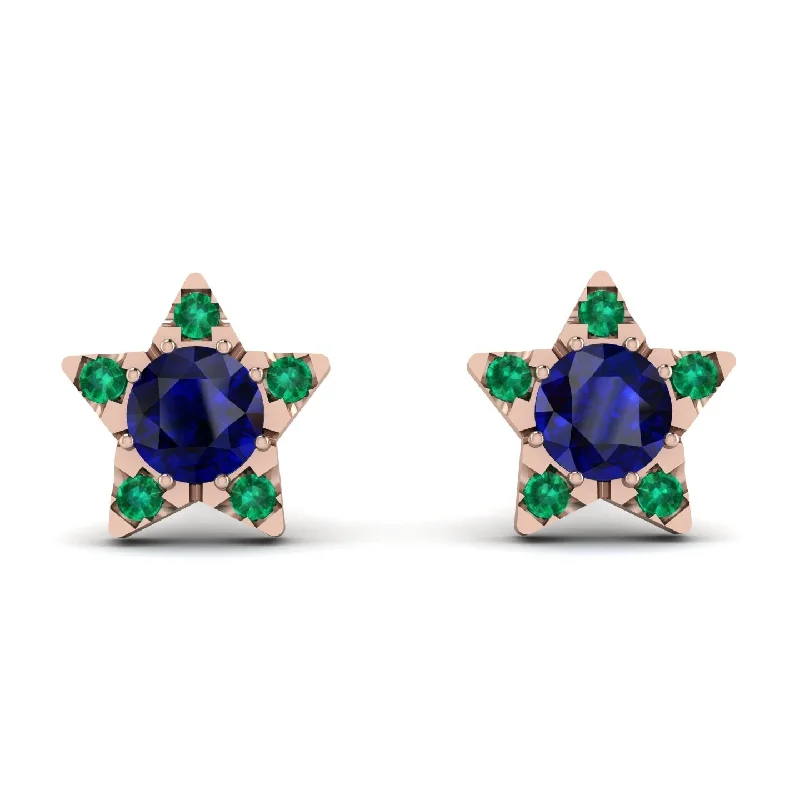 Women’s silver stud earrings-Star Halo Sapphire Earrings - Zelda No. 29