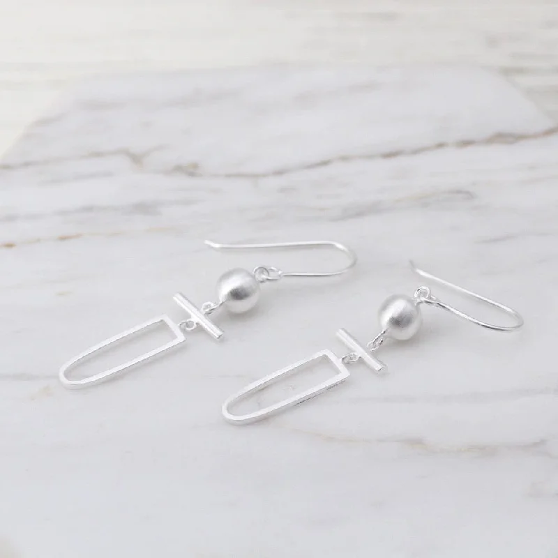 Women’s heart-shaped stud earrings-Brushed Sterling Silver Mod Shapes Drop Earrings