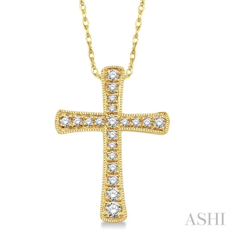 Women’s turquoise necklace-1/6 Ctw Round Cut Diamond Cross Pendant in 14K Yellow Gold with Chain