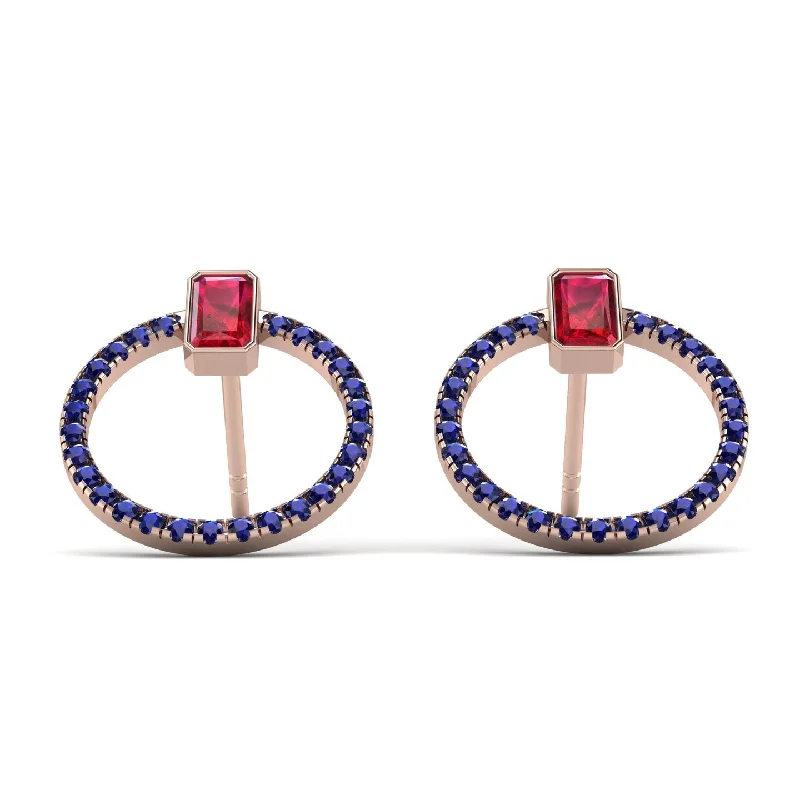 Women’s diamond earrings-Emerald Cut Circle Ruby Earrings - Oaklyn No. 71