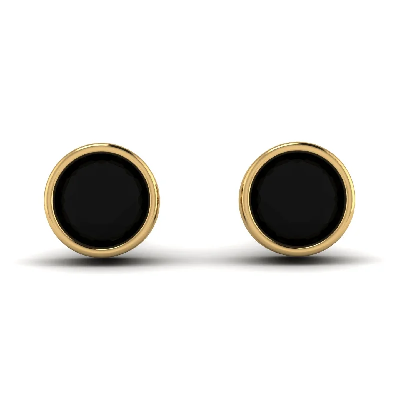 Women’s statement earrings-Bezel Stud Black Diamond Earrings - Royal No. 7