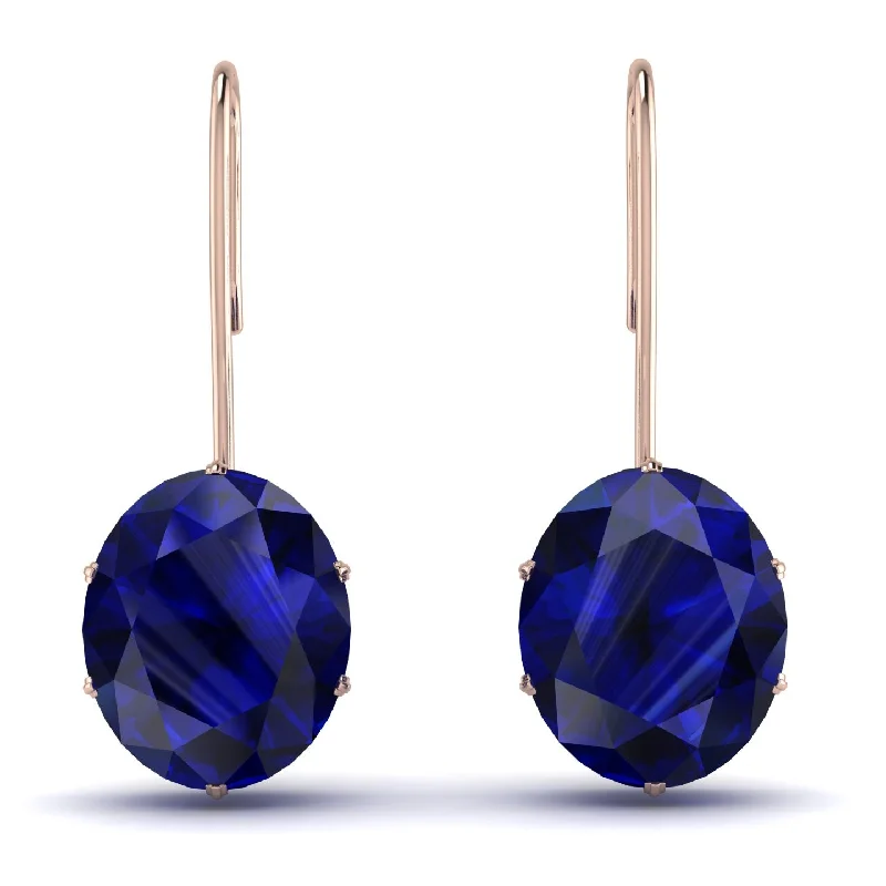 Women’s silver stud earrings-Oval Hidden Halo Sapphire Earrings - Gemma No. 29