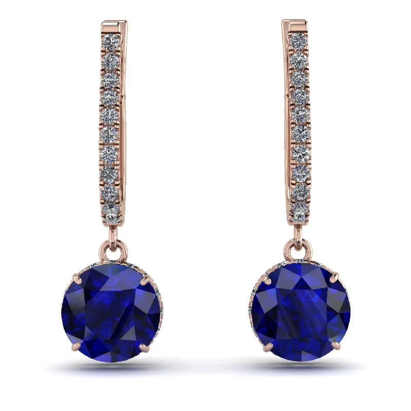 Women’s stud earrings-Sapphire Dangle Earrings With Hidden Halo - Adaline No. 14