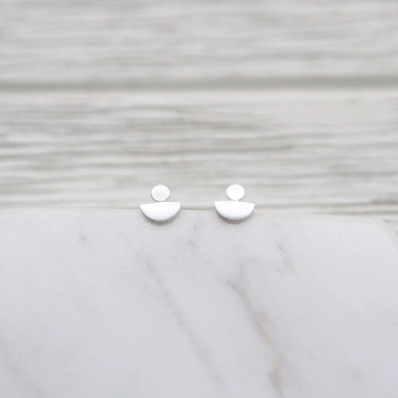 Women’s cute stud earrings-Brushed Sterling Silver Geo Stack Post Earrings