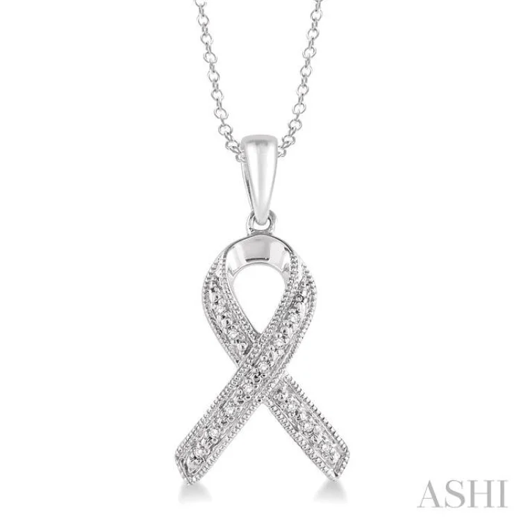 Women’s delicate necklace-1/20 Ctw Single Cut Diamond Support Ribbon Pendant in Sterling Silver with Chain