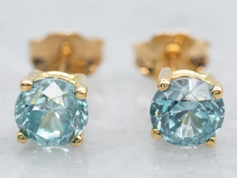 Women’s wedding earrings-Blue Zircon Solitaire Stud Earrings