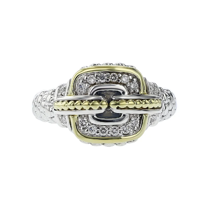 Women’s diamond halo engagement ring-Lagos Caviar 18K Gold and Sterling Ring with Diamonds