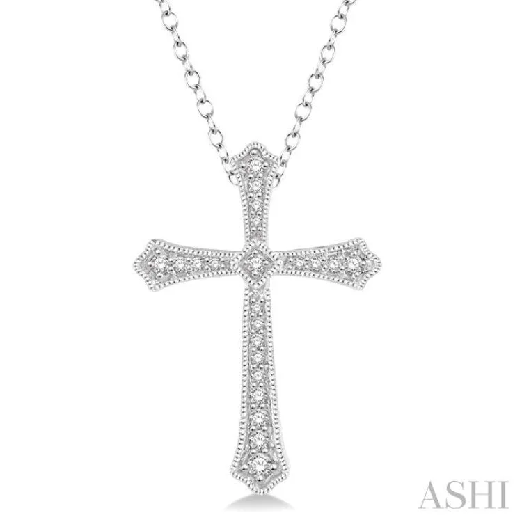 Women’s vintage necklace-1/4 Ctw Cross Charm Round Cut Diamond Pendant With Link Chain in 14K White Gold