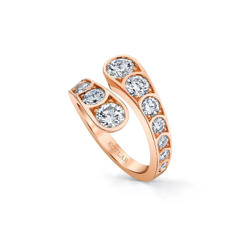 Women’s eternity engagement ring-18K Rose Gold Diamond Scallop Artisan Pave Bypass Ring