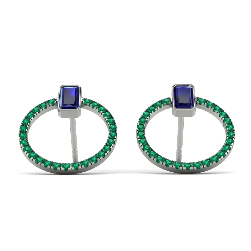 Women’s colored gemstone earrings-Emerald Cut Circle Sapphire Earrings - Oaklyn No. 30