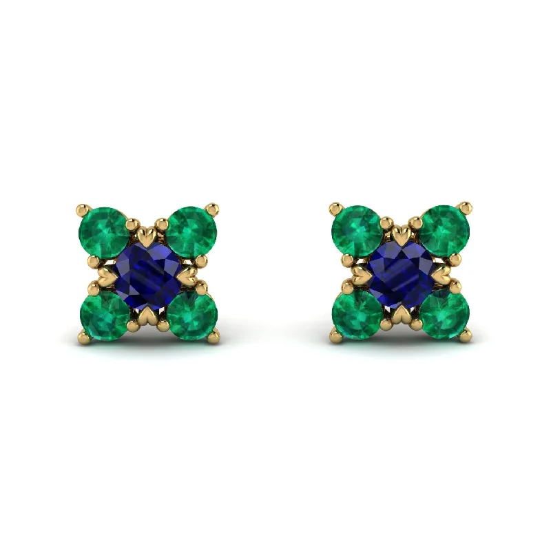 Women’s golden stud earrings-Geometrical 5 Sapphires Stud Earrings - Noa No. 28