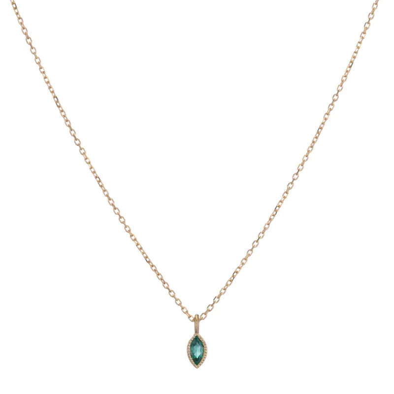 Women’s crystal charm necklace-Marquise Cut Emerald Wisp Necklace