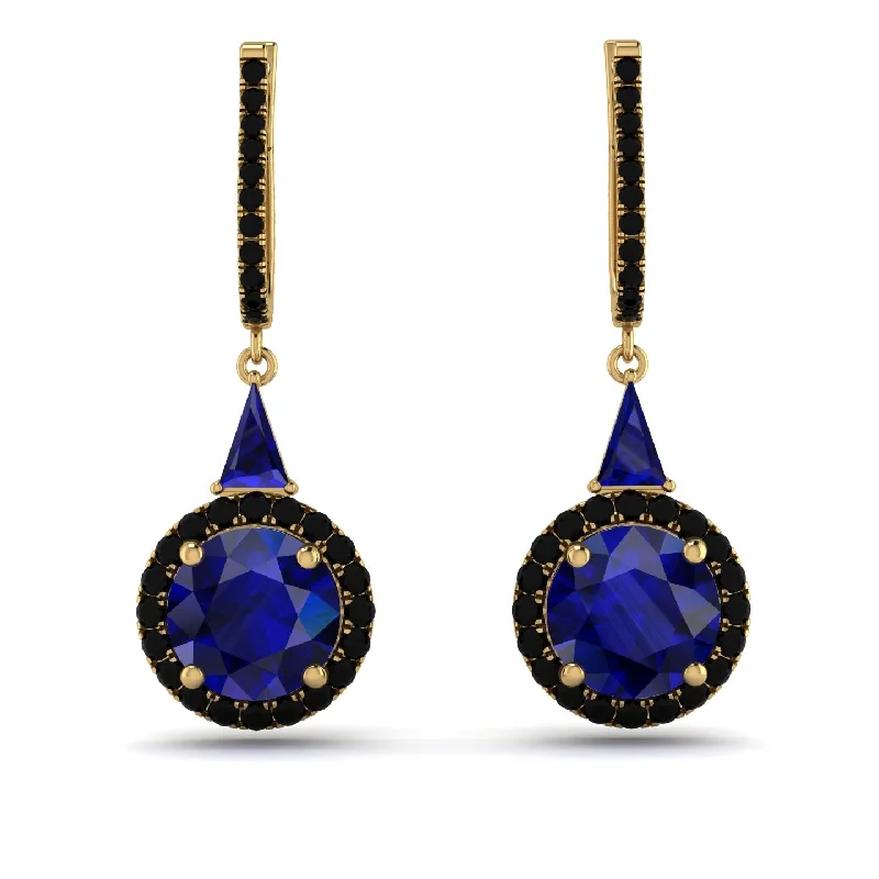 Women’s intricate design earrings-Hidden Halo Sapphire Earrings - Joanna No. 43