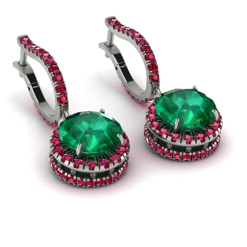 Women’s polished silver earrings-Hidden Halo Emerald Hoop Earrings - Catalina No. 51