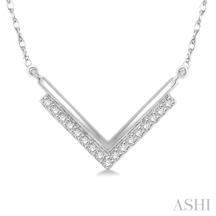 Women’s precious stone necklace-1/5 Ctw 'V' Shape Diamond Pendant in 14K White Gold with Chain