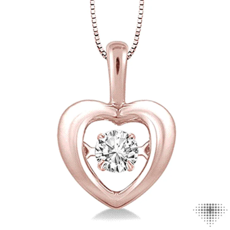 Women’s heart charm necklace-1/20 Ctw Round Cut Diamond Emotion Pendant in 10K Rose Gold with Chain