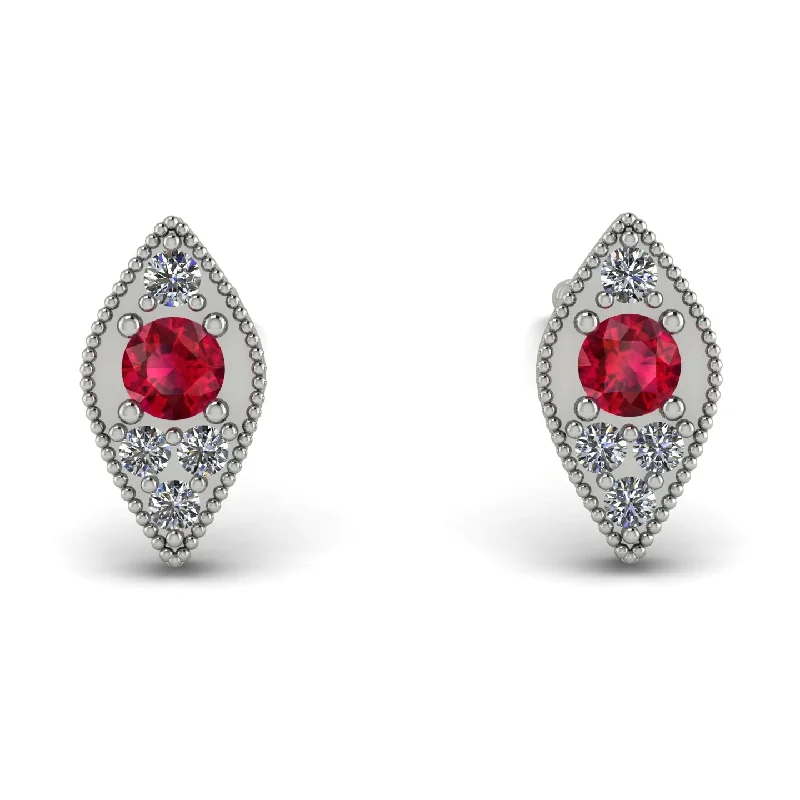 Women’s pearl earrings-Milgrain Marquise Ruby Earrings - Faye No. 12