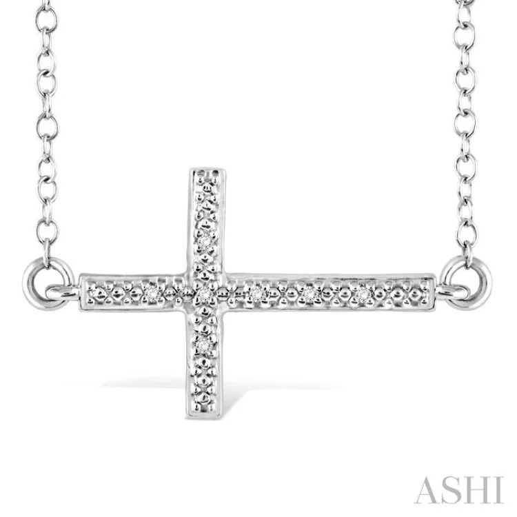 Women’s layered necklace-1/50 Ctw Round Cut Diamond Cross Pendant in Sterling Silver with Chain