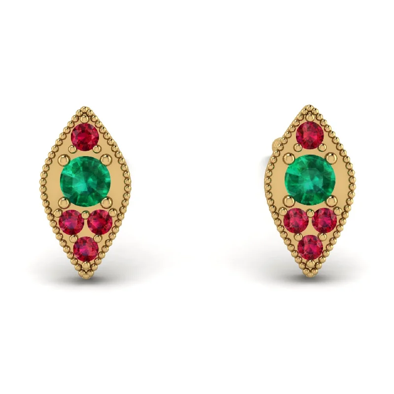 Women’s boho earrings-Milgrain Marquise Emerald Earrings - Faye No. 49