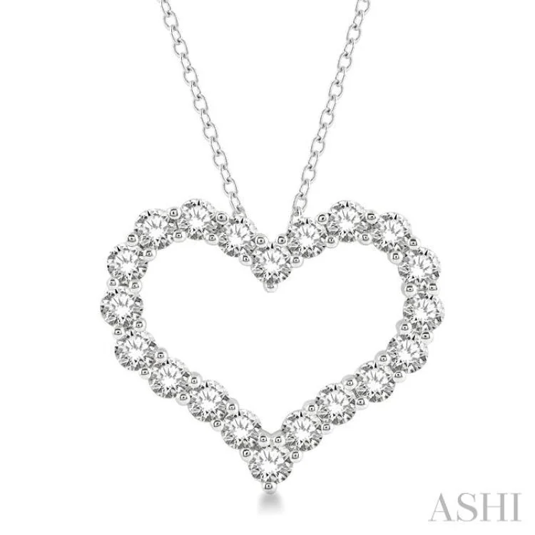 Women’s gemstone charm necklace-3 ctw Heart Shape Round Cut Diamond Pendant With Chain in 14K White Gold