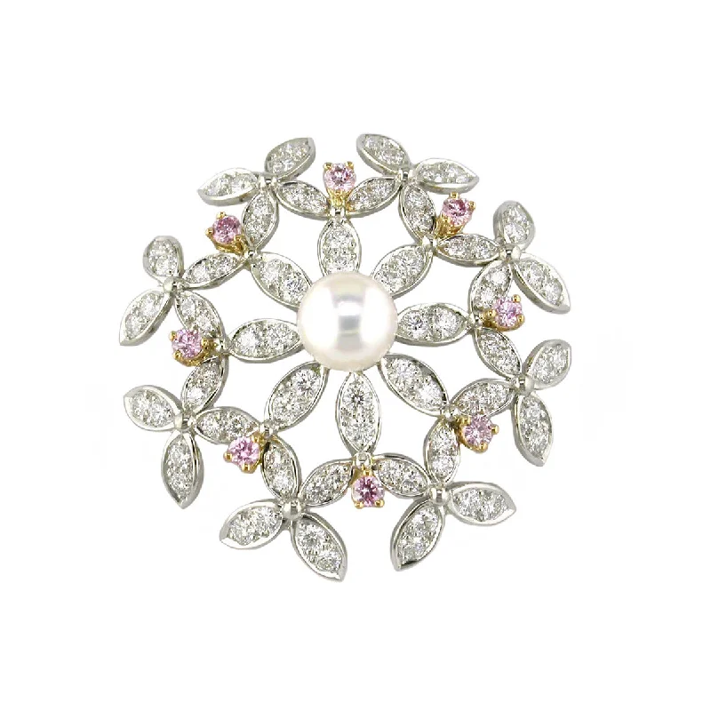 Women’s cushion-cut solitaire engagement ring-Cultured Pearl, Diamond and Pink Diamond Pin