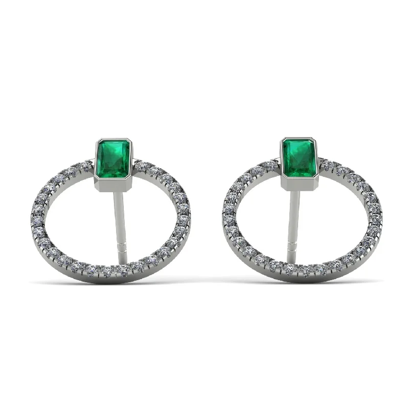 Women’s statement hoop earrings-Emerald Cut Circle Emerald Earrings - Oaklyn No. 6