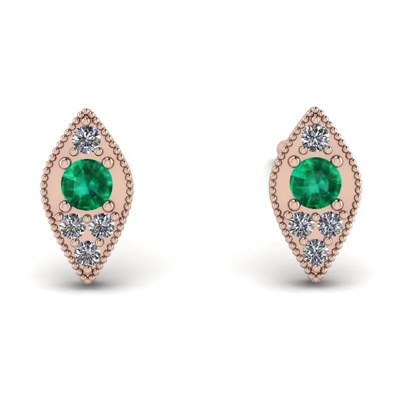 Women’s classy stud earrings-Milgrain Marquise Emerald Earrings - Faye No. 5