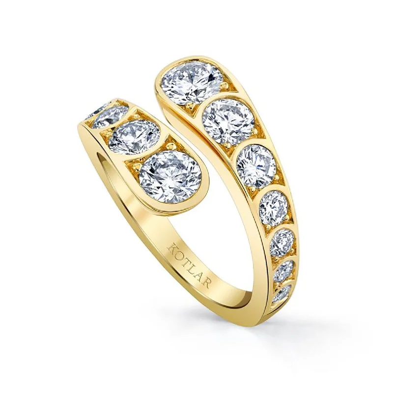 Women’s oval engagement ring-18K Yellow Gold Diamond Scallop Artisan Pave Bypass Ring