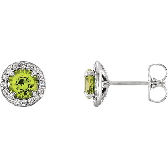 Women’s statement hoop earrings-14KT GOLD 0.40 CTW PERIDOT & 0.12 CTW DIAMOND HALO EARRINGS